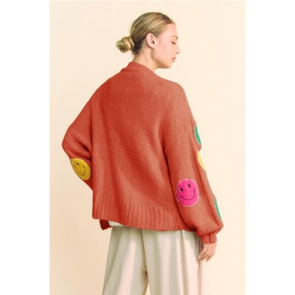 nwt Davi‎ & Dani Fuzzy Smile Open Front Long Sleeve Cardigan - Picture 2 of 5